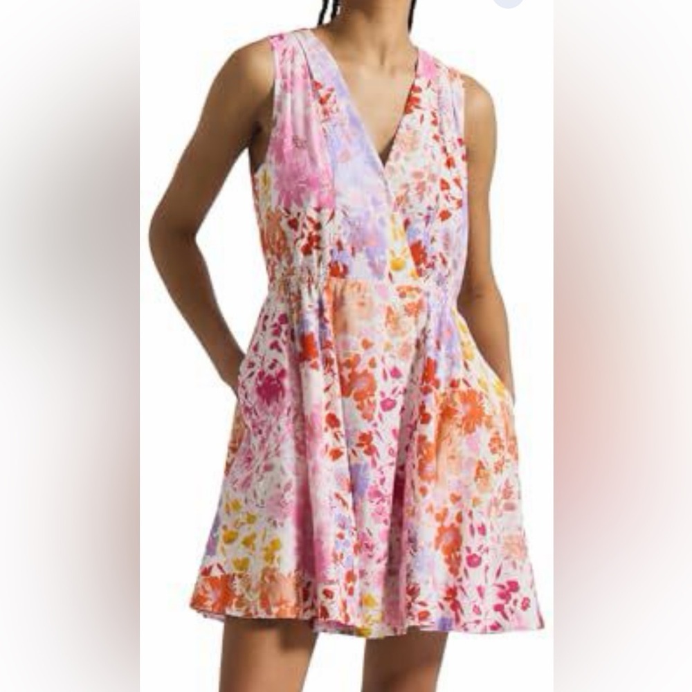 NWT Derek Lam 10 Crosby TIA Floral Printed Stretch Linen Mini, Rose Multi, 10